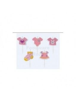 Vela Palillo Ropita Bebe Rosa 5 Pz