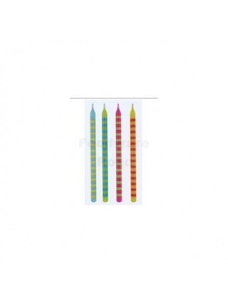 Vela Larga Para Pastel Líneas De Colores 12 Pzs