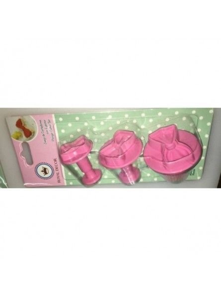 Cortador Fondant Moños Eyector 3 Pzs Plástico