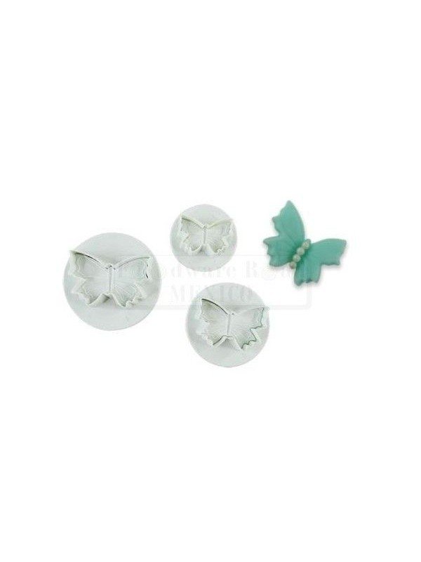 Cortador Fondant Mariposa Eyector 3 Pzs: 7, 3 y 5 cm