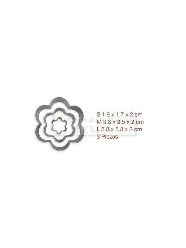 Cortadores Fondant Flores 3 Pzs 6, 4 y 2cm Acero Inoxidable