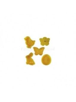 Cortadores Con Expulsor Para Fondant Pascua: Huevito, Pollo, Conejo, Mariposa 4 Pzas