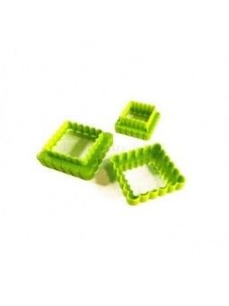 Cortador Galleta Cuadrado Rizado Doble Plástico 3 Pzs Chico a Gran