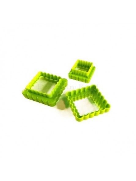 Cortador Galleta Cuadrado Rizado Doble Plástico 3 Pzs Chico a Gran