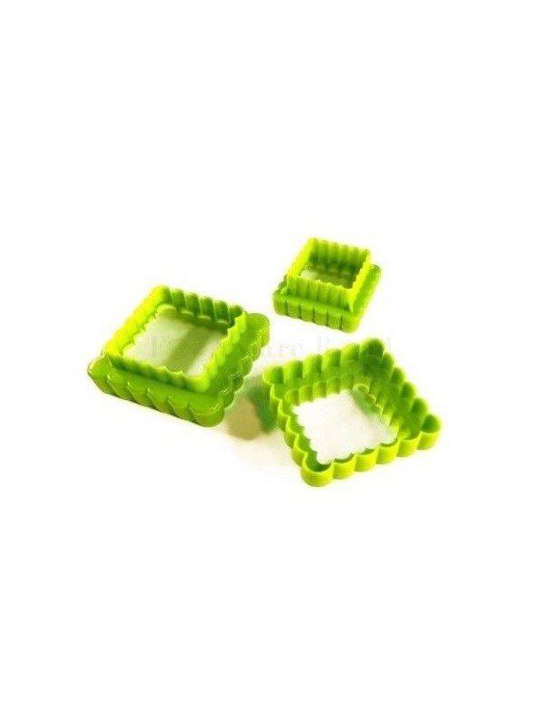 Cortador Galleta Cuadrado Rizado Doble Plástico 3 Pzs Chico a Gran