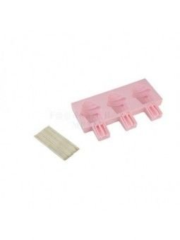 Molde Silicón Paleta Hielo Mini Helado 3 Cavidades Con 24 Palitos