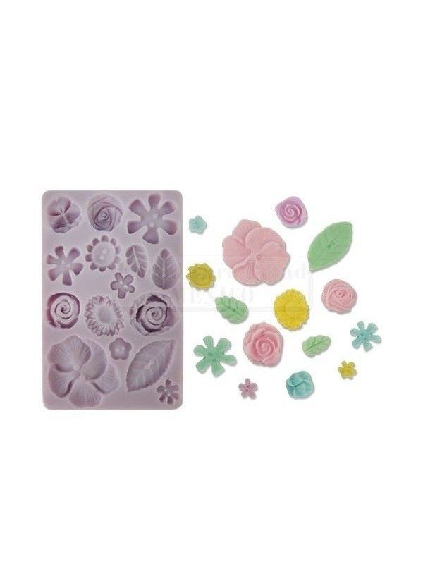 Molde De Silicón Fondant Hojas Y Flores 14x9cm