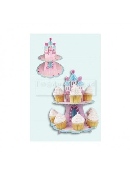 Base Cartón Cupcake Castillo Rosa 2 Niveles