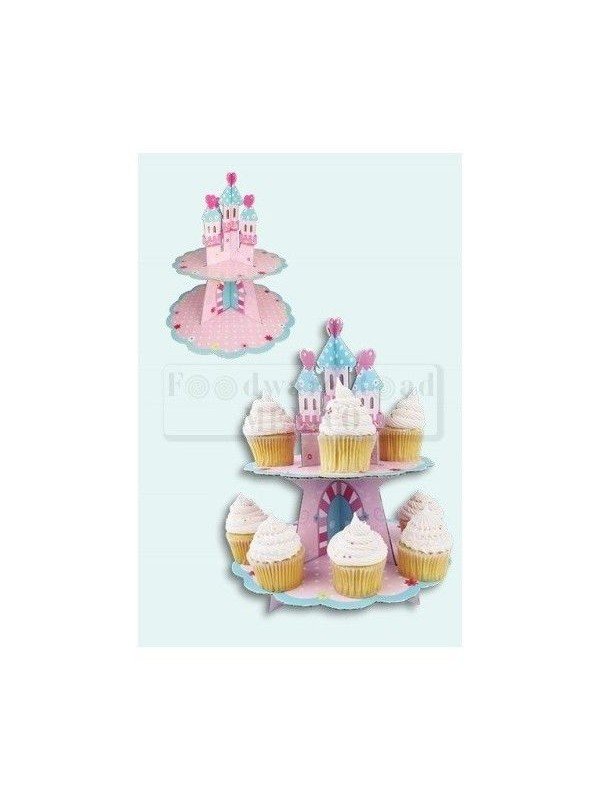 Base Cartón Cupcake Castillo Rosa 2 Niveles