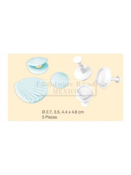 Cortador Fondant Conchas De Mar Eyector 4, 3 y 2.5cm 3 Pzs