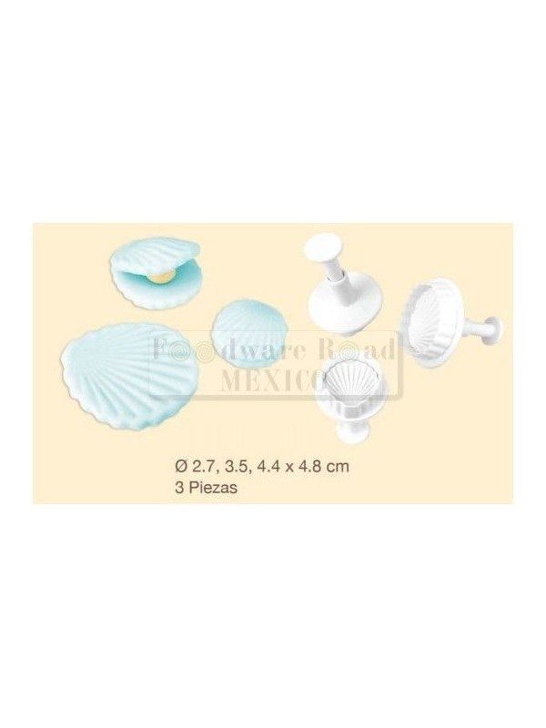 Cortador Fondant Conchas De Mar Eyector 4, 3 y 2.5cm 3 Pzs