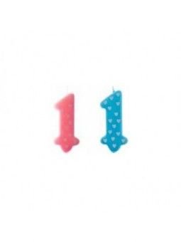 Vela  No. 1 Corazones En Rosa Y Azul