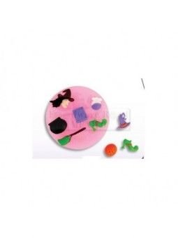 Molde Silicón Para Fondant Halloween: Bruja, Escoba, Calabaza, Caldero, Poción y Libro De Hechizos Ø8cm