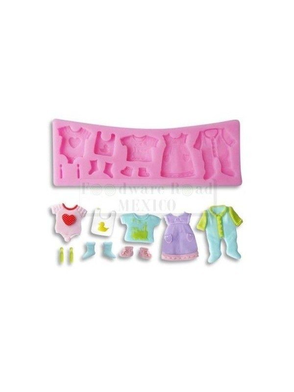 Molde Silicón Fondant Baby Shower: Ropa De Bebe 17x6cm
