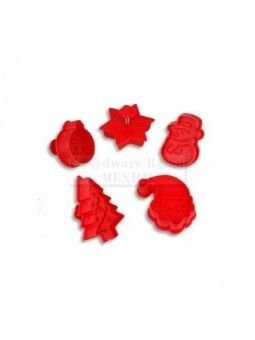 Cortadores Galleta Navideños: Copo De Nieve, Pino, Santa, Muñeco De Nieve y Esfera 5 Pzs Plástico