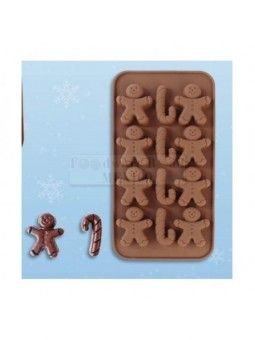 Molde Para Chocolate De Silicón Bastón y Niño Jengibre 12 Cavidades