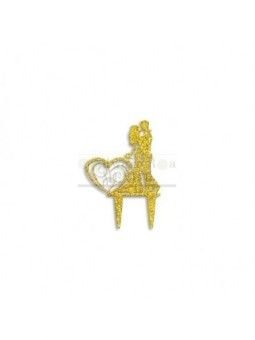 Cake Topper Novios Con Corazón Oro 15x22cm Acrílico