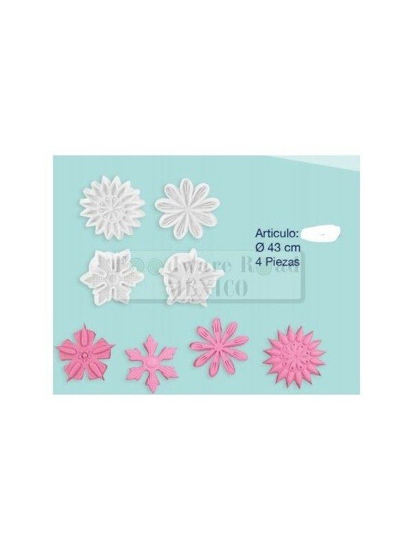 Cortador Fondant Flores 4 Pzs 4.3cm Plástico