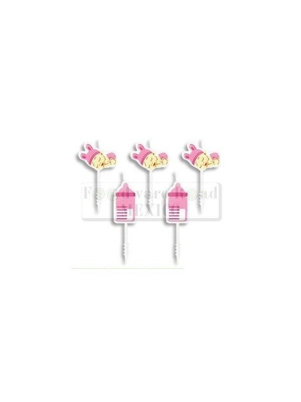 Vela Palillo Bebe Biberon Rosa 5 Pz