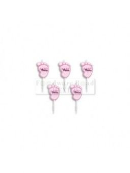 Vela Palillo Pie Baby Shower Rosa 5 Pz