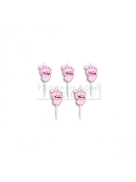 Vela Palillo Pie Baby Shower Rosa 5 Pz