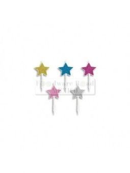 Vela Palillo Estrella Glitter Color 5 Pz