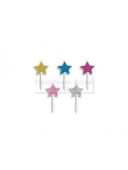 Vela Palillo Estrella Glitter Color 5 Pz