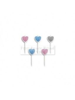 Vela Palillo Corazon Glitter Colores 5Pz