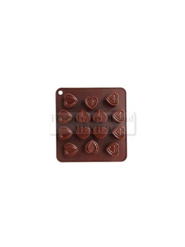 Molde De Silicón Para Chocolate Corazones 17X17X2 Cm 14 Cav