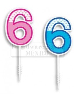 Vela Alegria De Numero Palillo Mini No. 6 Mitad Dots