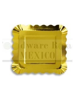 Mini Plato De Cartón Cuadrado Dorado Para Postres 14X14Cm 12Pz