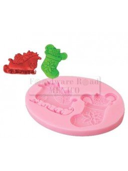 Molde Fondant Silicón Trineo Y Bota Navidad 10X7X1 Cm