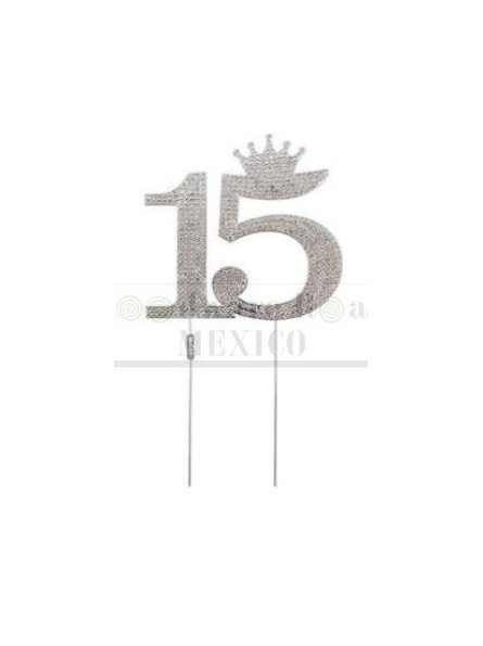 Decoración Pastel Metal Numero 15 Corona