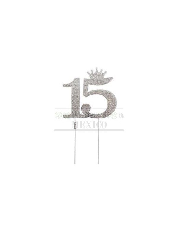 Decoración Pastel Metal Numero 15 Corona
