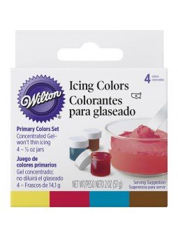 Colorantes en Gel para Glaseado Wilton. Amarillo Limón, Azul Celeste, Rojo Navidad y Marrón