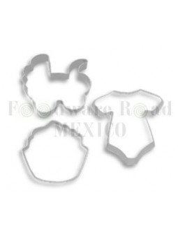 Cortadores Galleta: Carriola, Mameluco y Cupcake  3Pz