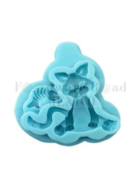 Molde De Silicón Fondant Gatito Y Esqueleto Pez 7X7X1.5Cm Molde De Silicón Fondant Gatito Y Esqueleto Pez 7X7X1.5Cm