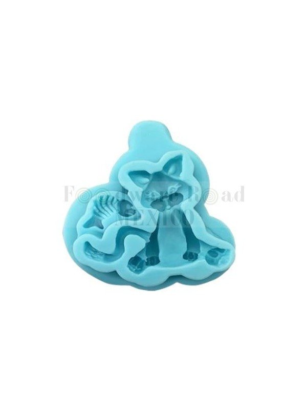 Molde De Silicón Fondant Gatito Y Esqueleto Pez 7X7X1.5Cm Molde De Silicón Fondant Gatito Y Esqueleto Pez 7X7X1.5Cm