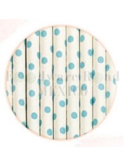 Popote Papel Decorado Blanco Dot Azul 12Pz