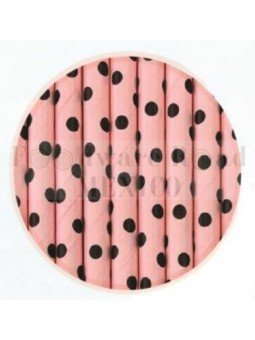Popote Papel Decorado Rosa Dot Negro 12Pz