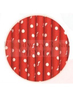 Popote Papel Decorado Rojo Dot Blanco 12Pz