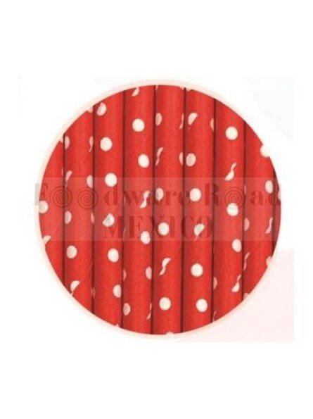 Popote Papel Decorado Rojo Dot Blanco 12Pz