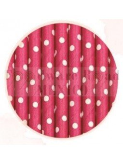 Popote Papel Decorado Magenta Dot Blanco 12Pz