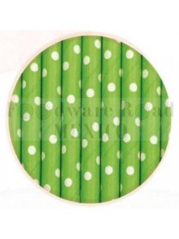 Popote Papel Decorado Verde Dot Blanco 12Pz