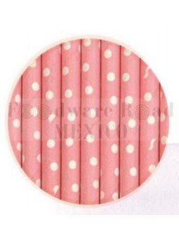 Popote Papel Decorado Rosa Dot Blanco 12Pz