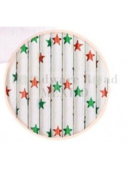 Popote Papel Decorado Estrella Metal12Pz