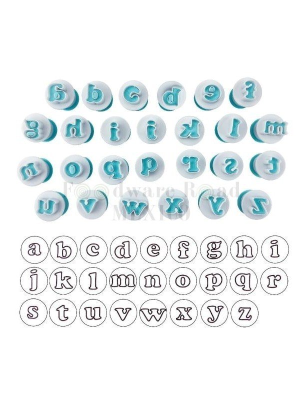 Cortadores Fondant Alfabeto Minúsculas 26 Pzs Con Eyector