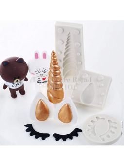 Molde De Silicón Fondant Unicornio 3D: Cuerno, Pestañas y Orejas