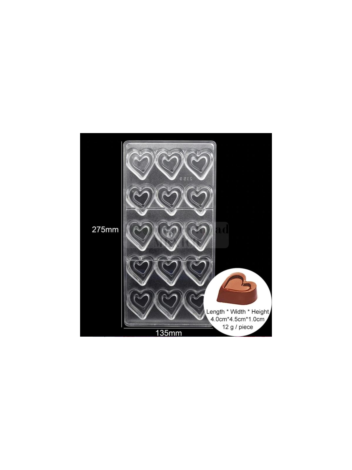 Molde Chocolate Corazón Relieve Bajo 15 Cavidades Plástico Compacto