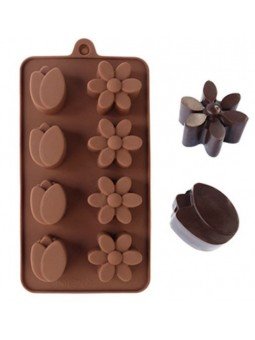 Molde De Silicón Para Chocolate Margarita y Tulipán 8 Cav 22x11cm